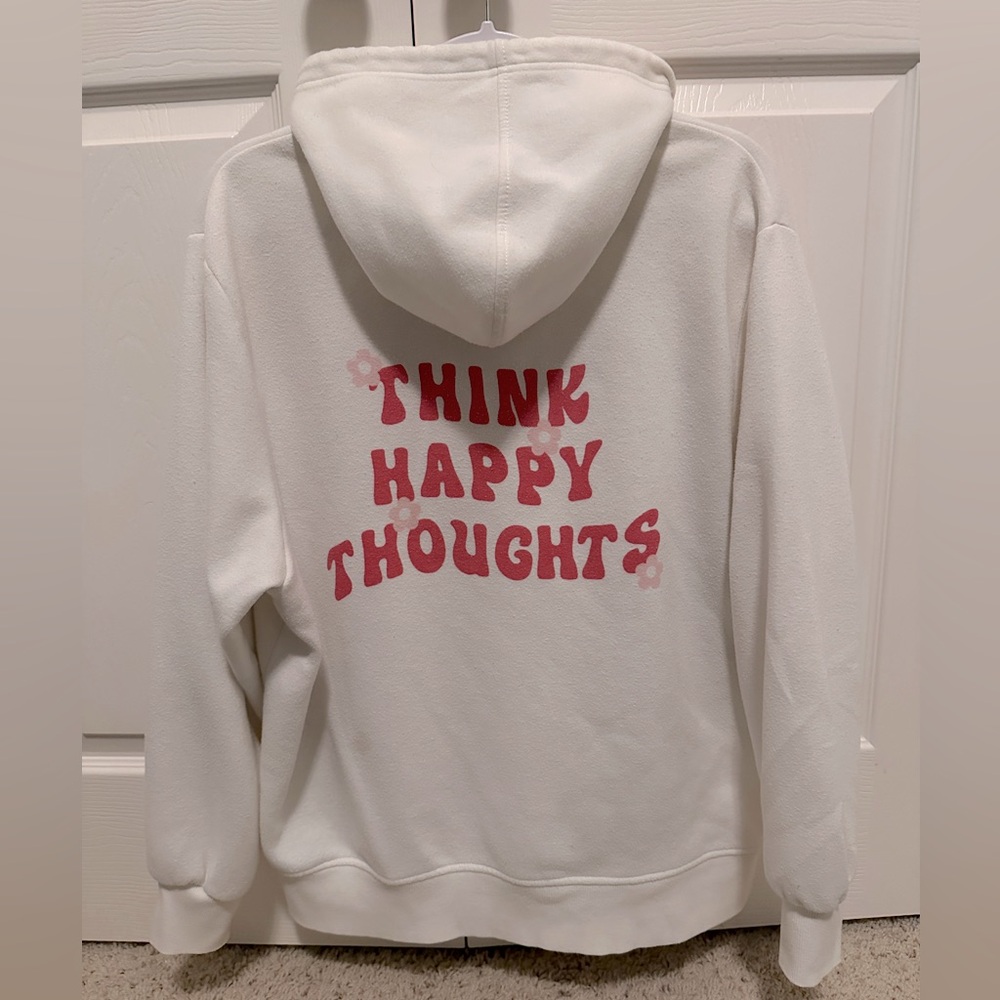 Cali 1850 Women’s Juniors Hoodie “Think Happy Thoughts” (Color: Off-White)